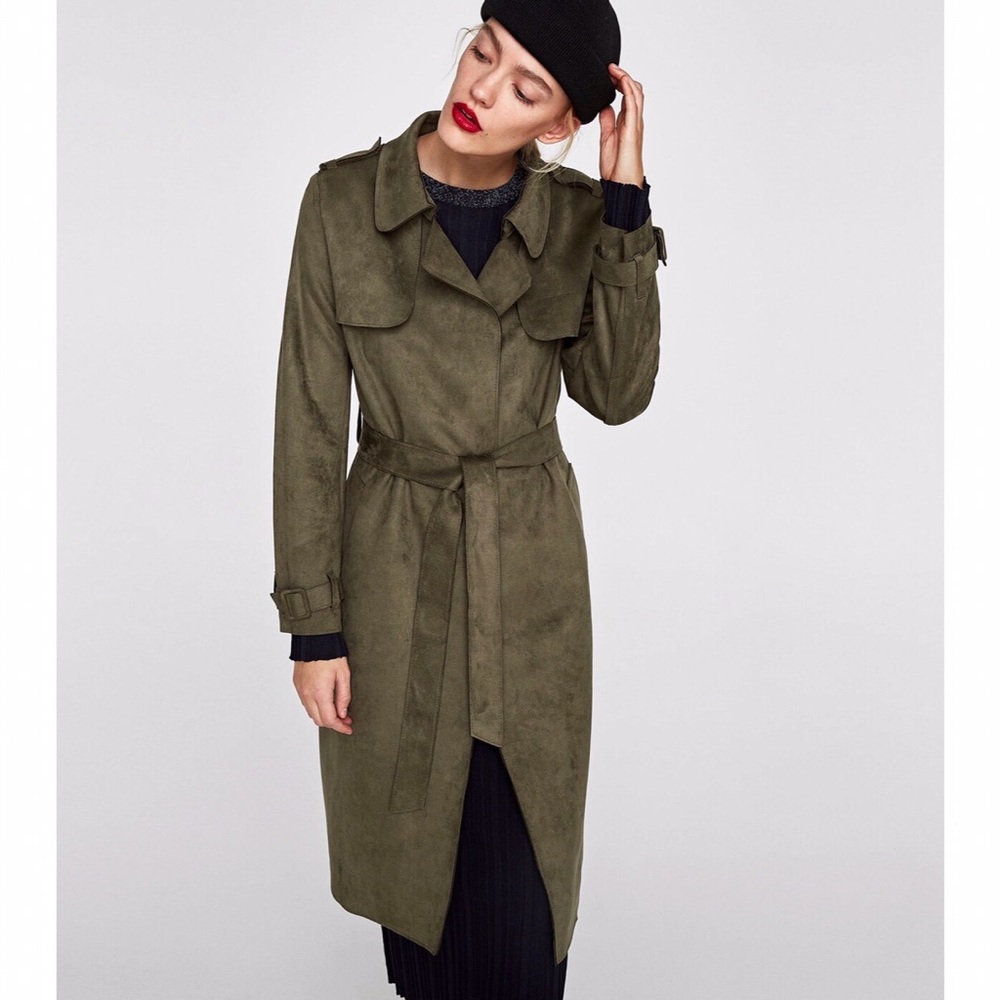 Stradivarius Suede Trench Coat Faux Leather